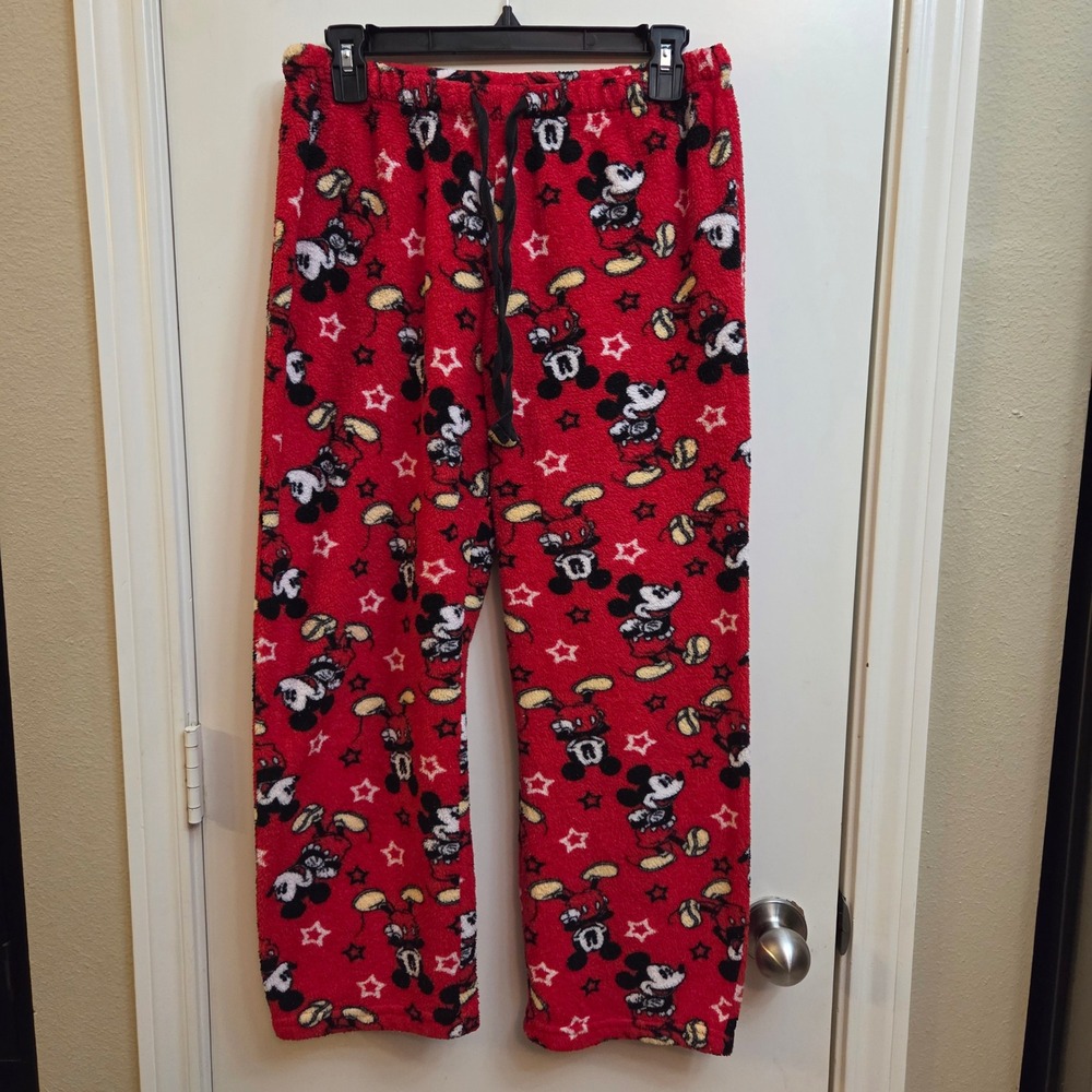 Disney Mickey Mouse Fleece Pajama Pants Red Star Print Lounge Bottoms Medium